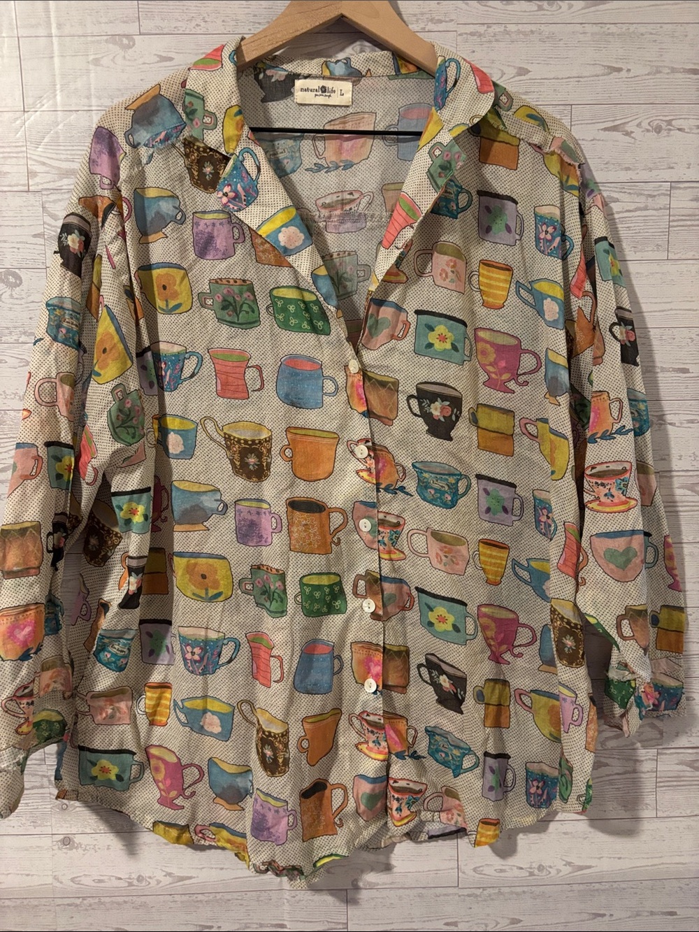 Natural Life Dreamy Cotton Pajama Set 100% cotton Coffee Cups Mugs size large - Picture 6 of 7